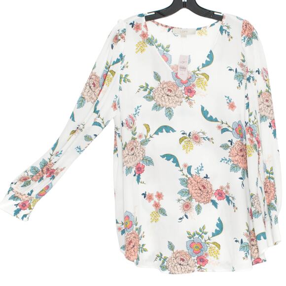 NWT Loft Maternity Top Floral Cottage Boho Long Sleeve Romantic White Size Large - Picture 1 of 6
